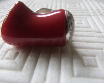 oxblood Moro coral ring with  diamonds/ 18k white gold solid ring/bague/0-03/4/UNDER 2 K pave diamonds