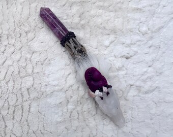 Shamanic Healing Dragon Wand Quartz, Black Tourmaline, Fluorite, Sugilite, Garnet, Kunzite, Higher Consciousness, Psychic