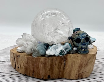 Palo Santo, Quartz Sphere, Lapis Lazuli, Hemimorphite, Larimar, Celestite, Chrysocolla Kyanite Shamanic Healing Orb of Transformation