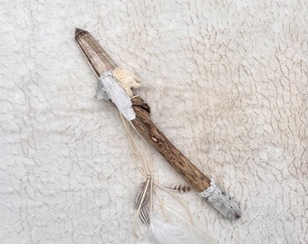 Septor, Oak, Vogel Smoky Quartz, Moonstone, Scolecite, Apophyllite, Grape Agate Shamanic Healing Wand Magic, Crown, Priestess, Higher Realms