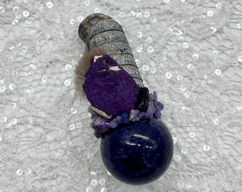 Orthoceras, Lepidolite Sphere, Purpurite, Purple Tourmaline, Charoite,  Shamanic Healing Magic Wand, OOAK, Spiritual Awakening, Intuition