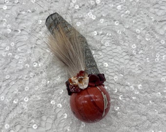 Orthoceras Fossil, Red Jasper Sphere, Vandanite, Mookaite Shamanic Healing Magic Wand, Vitality, Wellness, Root, Sacral, Solar Plexus