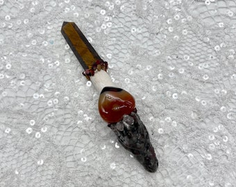 Shamanic Healing Dragon Wand Jasper, Tiger Eye, Carnelian, Ocean Jasper, Herkimer Diamond, Mookaite, Root, Sacral, Solar Plexus, Purpose