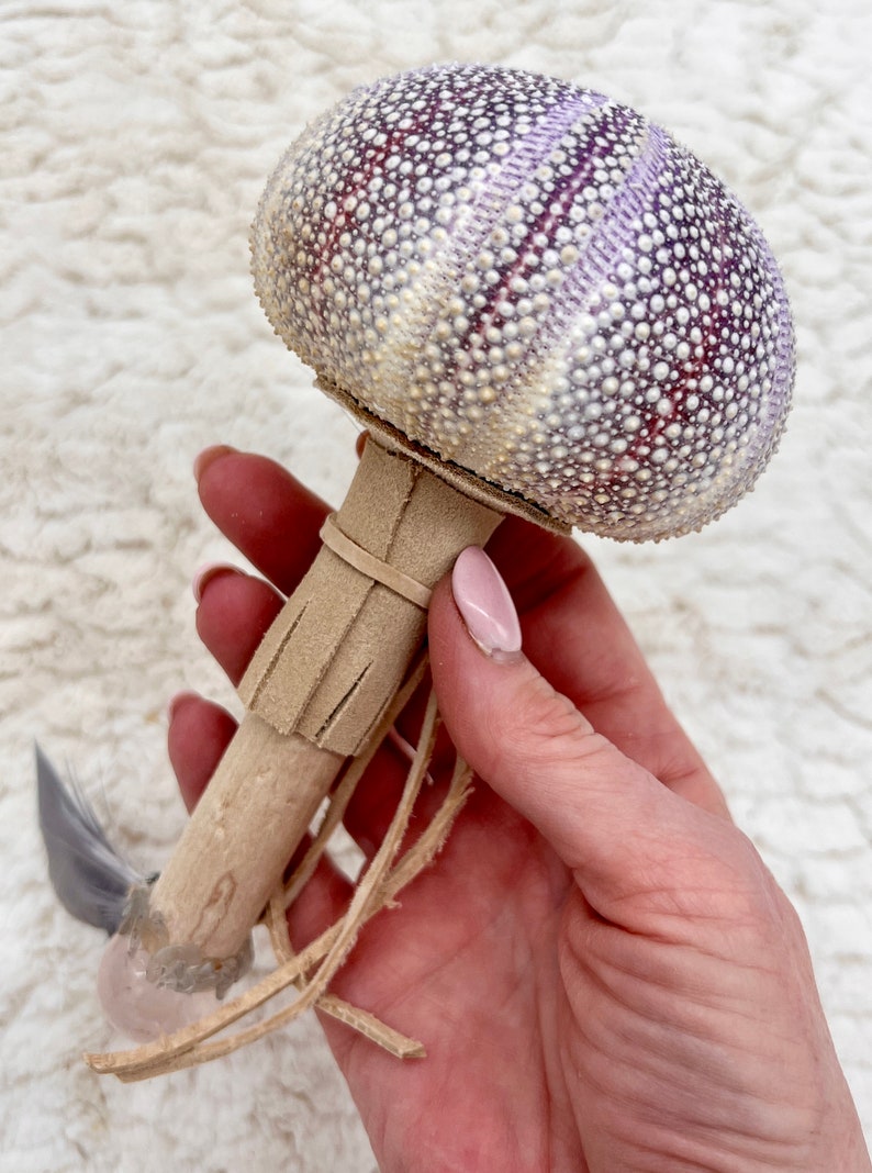 Urchin Medicine, Maple Wood, Rose Quartz, Gray Rainbow Moonstone, Rhodochrosite, Shamanic Healing Rattle, Cleansing, Fae, Merfolk image 5