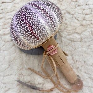 Urchin Medicine, Maple Wood, Rose Quartz, Gray Rainbow Moonstone, Rhodochrosite, Shamanic Healing Rattle, Cleansing, Fae, Merfolk image 2