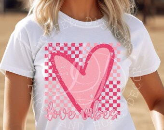 Love Vibes Checkered Distressed Heart Digital Download