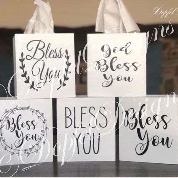 The ORIGINAL & TOP RATED -  Farmhouse Style Wooden Tissue Box Cover - Bless You