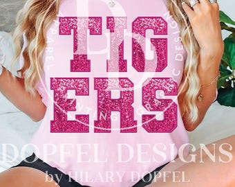 Tigers Pink Out Faux Sequin Embroidery Digital Download