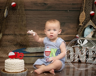 Fishing First Birthday Jon Jon: Appliqued ONE Outfit