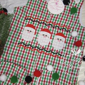 Santa Smocked Romper / Santa Smocked Boy&#39;s Longalls / Christmas Santa Smocked Boys Longalls