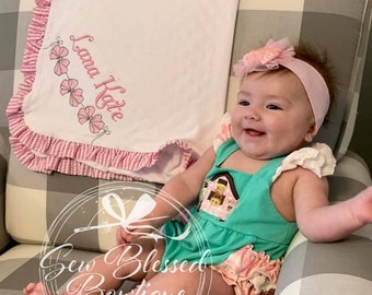 Personalized Minky Baby Blanket, Ruffle Trim, Shower Gift