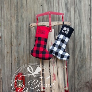 Buffalo Plaid Christmas Stockings / Black and White Plaid Christmas Stocking / Red and black Plaid Christmas Stocking / Farmhouse Stocking