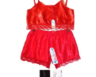 Satin Camisole and Lace Shorts Set