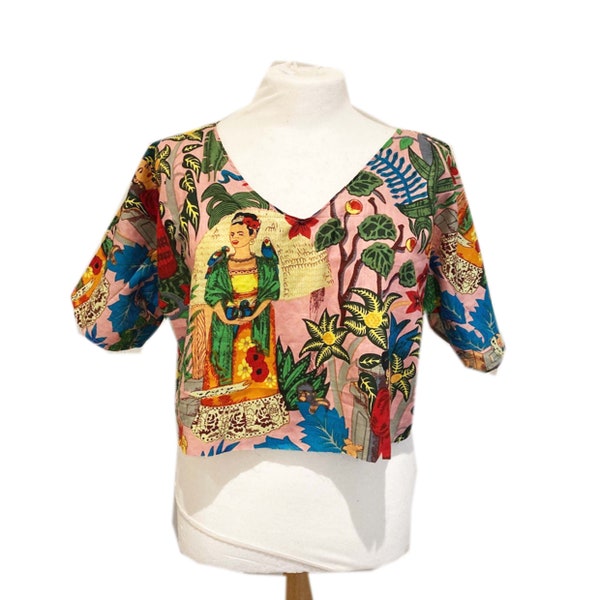 Frida Kahlo Print Cotton Boxy Blouse