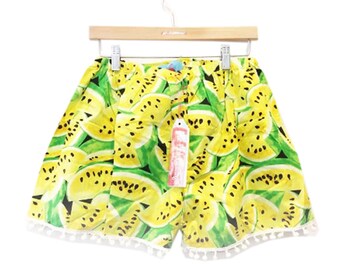 Yellow Retro Watermelon Print Basic Shorts