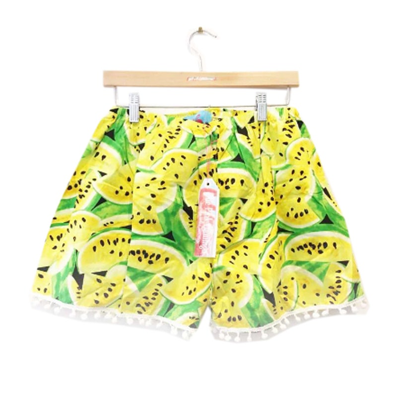 Yellow Retro Watermelon Print Basic Shorts image 1