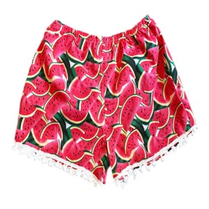 Red Retro Watermelon Print Basic Shorts zdjęcie 3