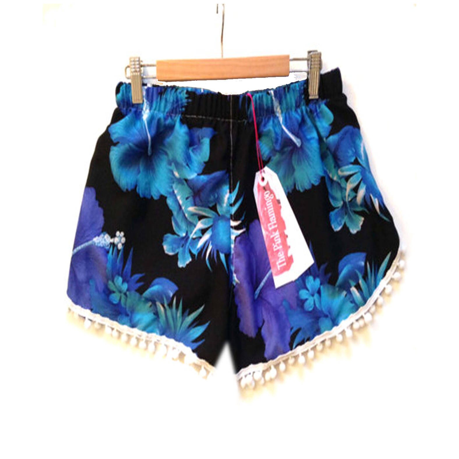 Blancos cortos Pom Pom de azul negro Etsy España