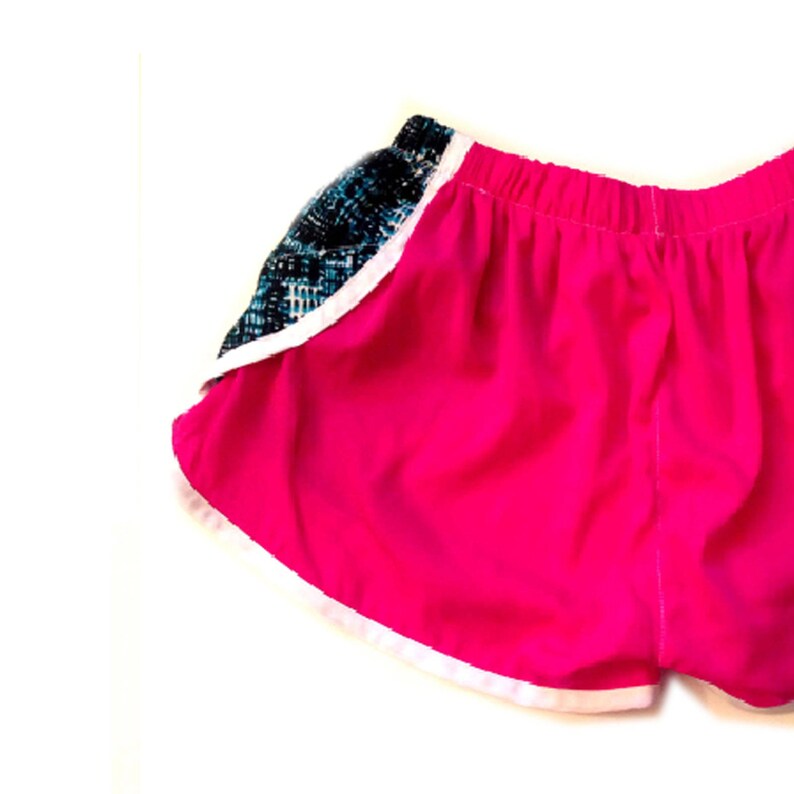 Hot Pink and Abstract Blue Print Pocket Sports Shorts