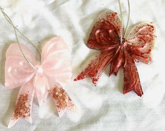 Handmade Resin Shimmery Bow or Butterfly Tree Decoration