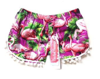 Children's Purple Flamingo Pom Pom Shorts