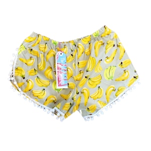 Banana Print Cotton Pom Pom Shorts