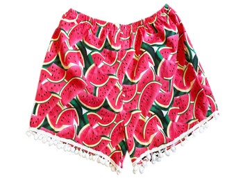 Red Retro Watermelon Print Basic Shorts