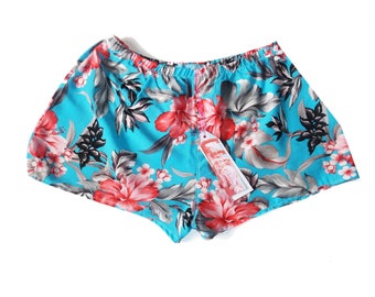 Turquoise Hibiscus Print Basic Shorts