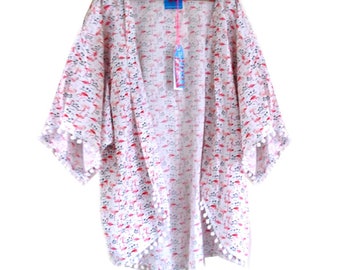 Pretty Pink Flamingo Print Slouchy Kimono