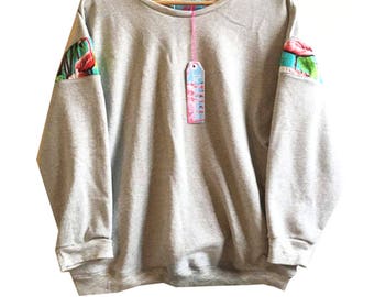 Retro Flamingo Print Slouchy Sleeved Sweater