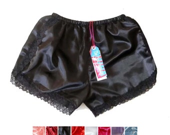 Satin Shorts with Floral Lace Overlay