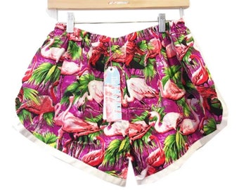 Purple Retro Flamingo Print Sports Shorts