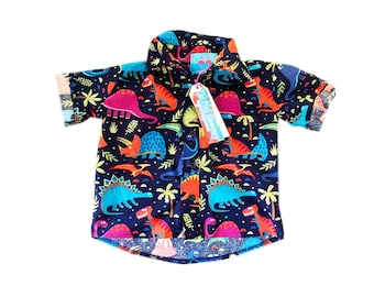 Kids Navy Dinosaur Print Shirt