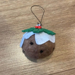 Handmade Needle Felted Christmas Pudding Decoration - Medium