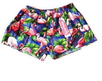 Retro Blue Flamingo Print Basic Shorts