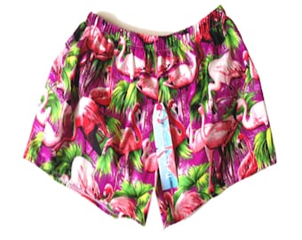 Purple Flamingo Print Basic Shorts