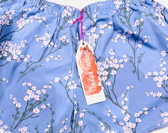 Lilac Floral Cotton High Waisted Shorts