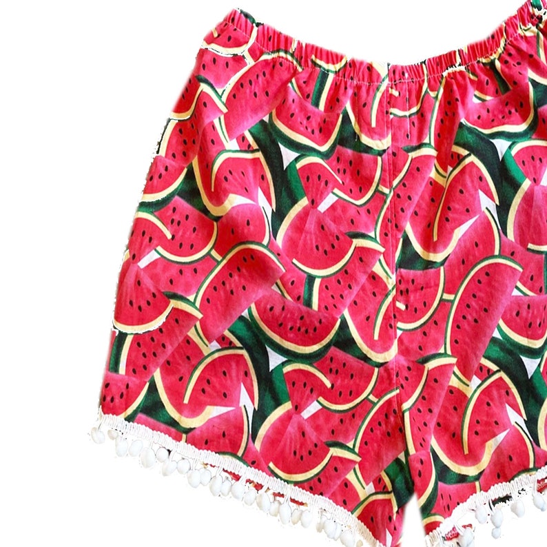 Red Retro Watermelon Print Basic Shorts zdjęcie 2