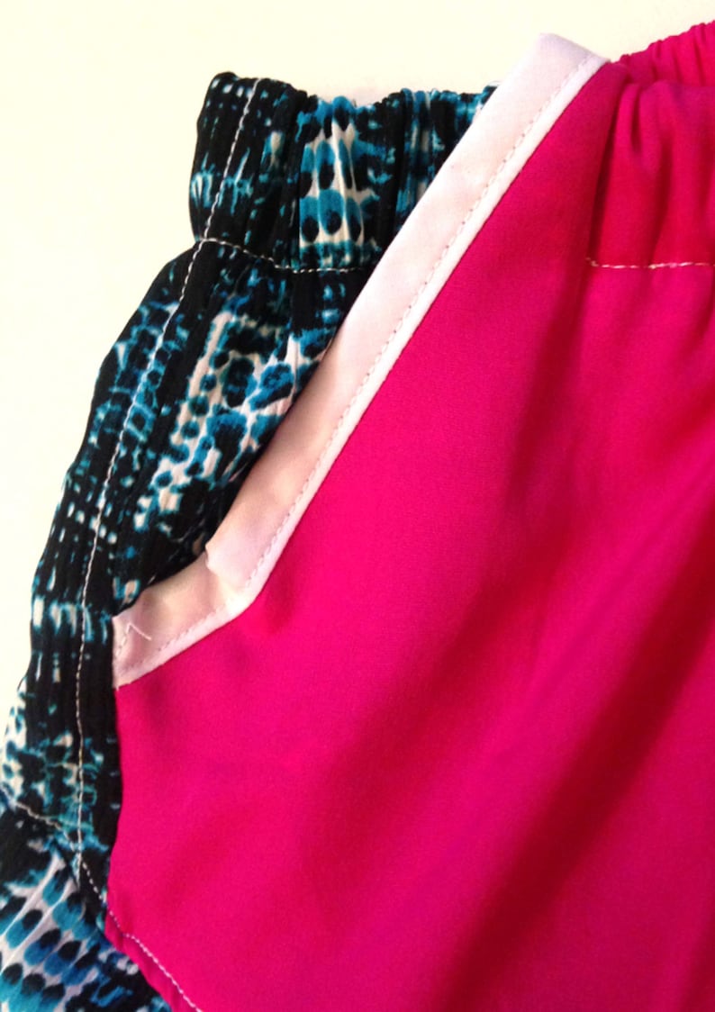 Hot Pink and Abstract Blue Print Pocket Sports Shorts