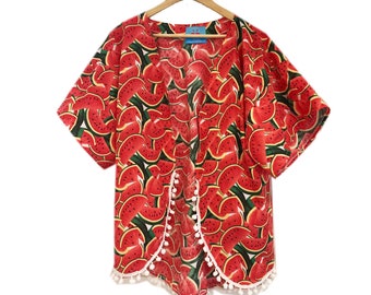 Retro Wassermelone Print Slouchy Kimono