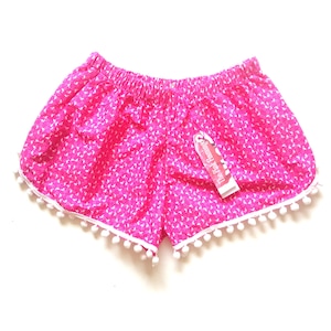 Pink Flamingo Ditsy Print Pom Pom Shorts