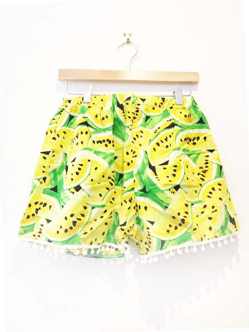 Yellow Retro Watermelon Print Basic Shorts image 3