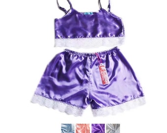 Satin Camisole and Lace Shorts Set