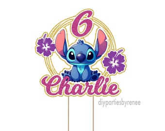 Cake Topper - Themed - 20+ Colours - NEXT DAY POST - Lilo And Stitch - Any Name & Age - Stitch - Hibiscus
