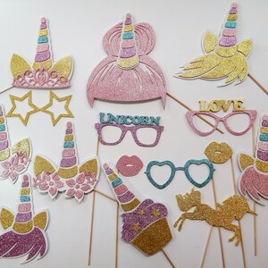 Unicorn Photo Booth Party Props rainbow  pom poms rainbow party