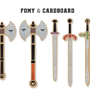 Cardboard  axe sword w/glitter foamy toys kids at play cardboard sword axe cut it yourself  party dragon party
