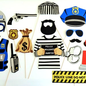 Police Photo Booth Props Law enforcement Super Heroes cops donuts bad guy
