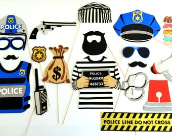 Police Photo Booth Props Law enforcement Super Heroes cops donuts bad guy