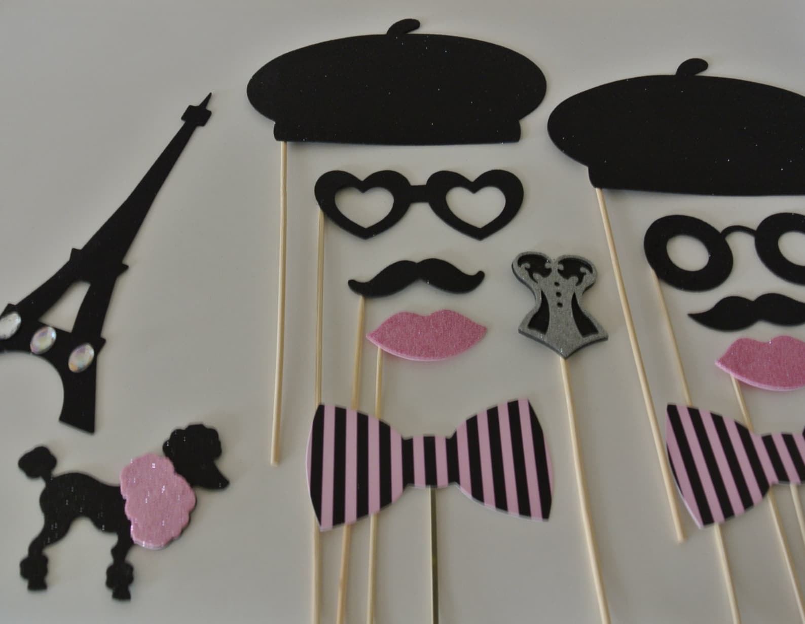 Parisian Inspired Wedding Photo Booth Props Berets Glasses Eiffel Tower ...