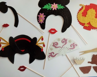 Oriental Photo Booth Props Geisha Wedding Briday Shower Dragon chopsticks Japanese